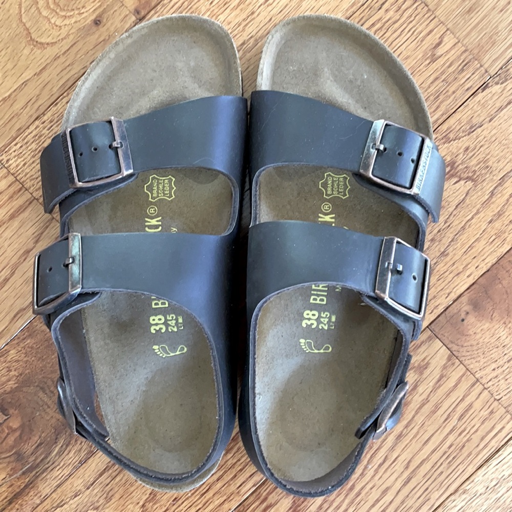 Dark brown Birkenstock back strap sandals Size 38 Milano Oiled Leather